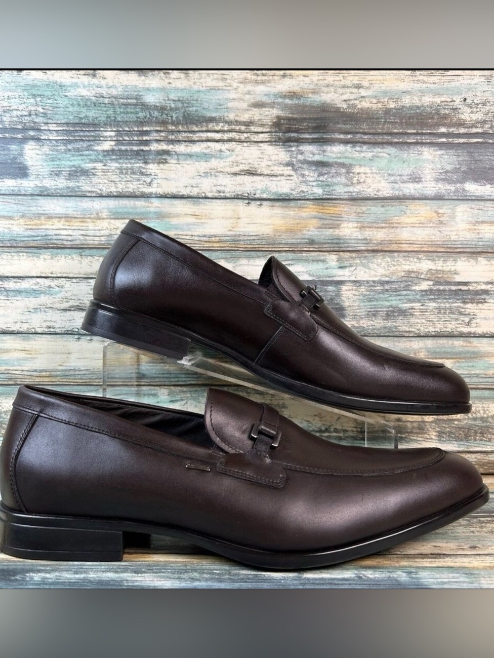 GEOX Mens Waterproof Leather Loafers Size 12/45 Wide Fit Dark Brown Dress Shoes